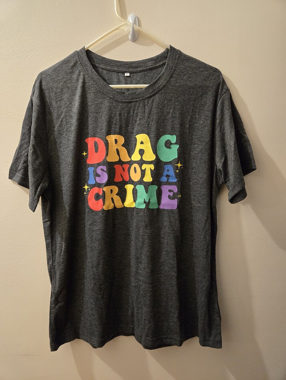 Charcoal Graphic Tee - "Drag Is Not A Crime" Rainbow Lettering